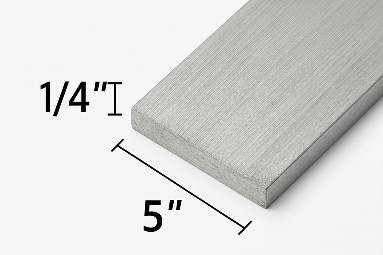 Metal flat bar with the indicators of 5 inch by quarter inch