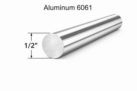 Metal rod with a diameter of 1/2 inch on a white background