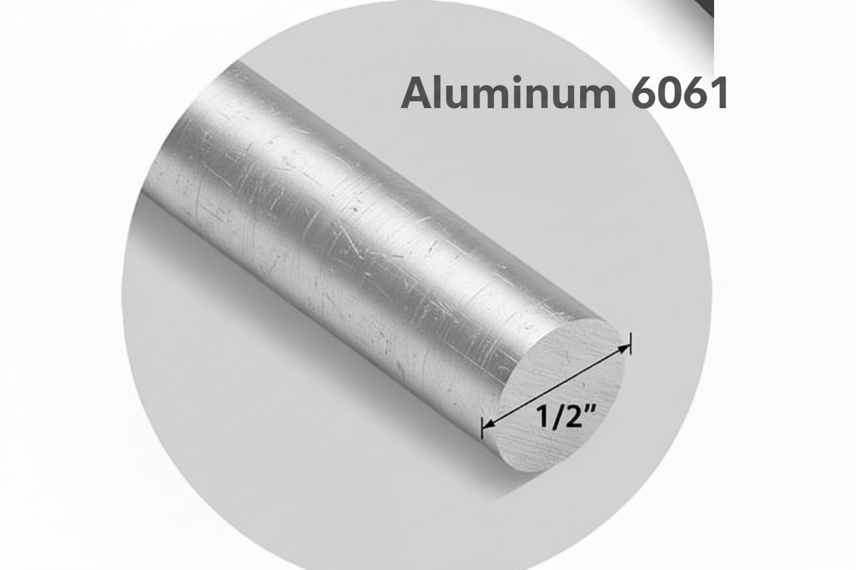 Metal rod with a diameter of 1/2 inch on a white background