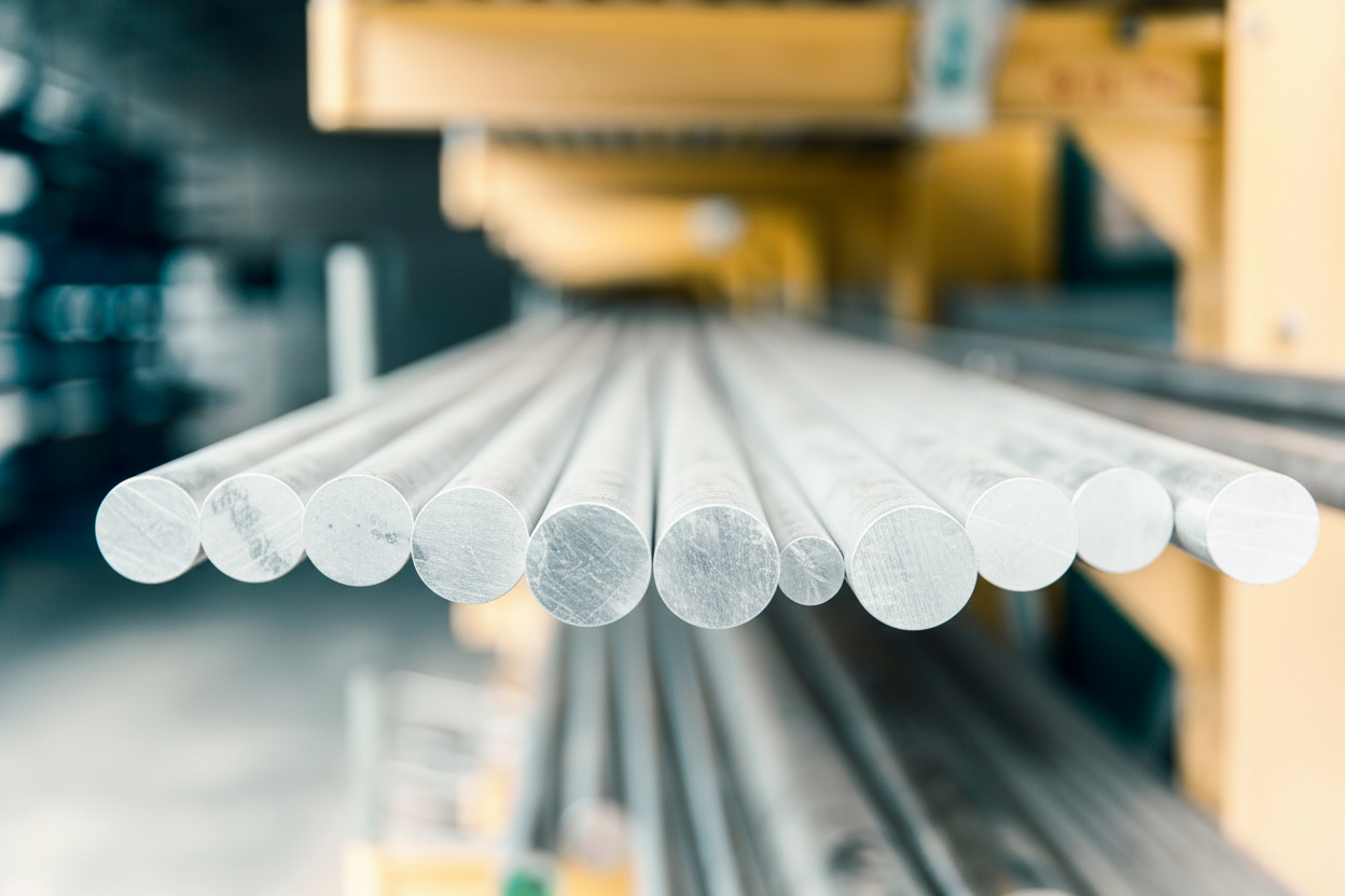 Metal rods stacked in a warehouse setting