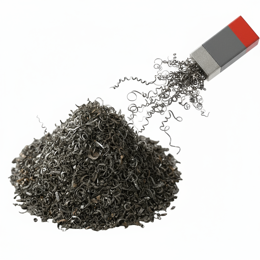 Metal shavings attracted to a magnet