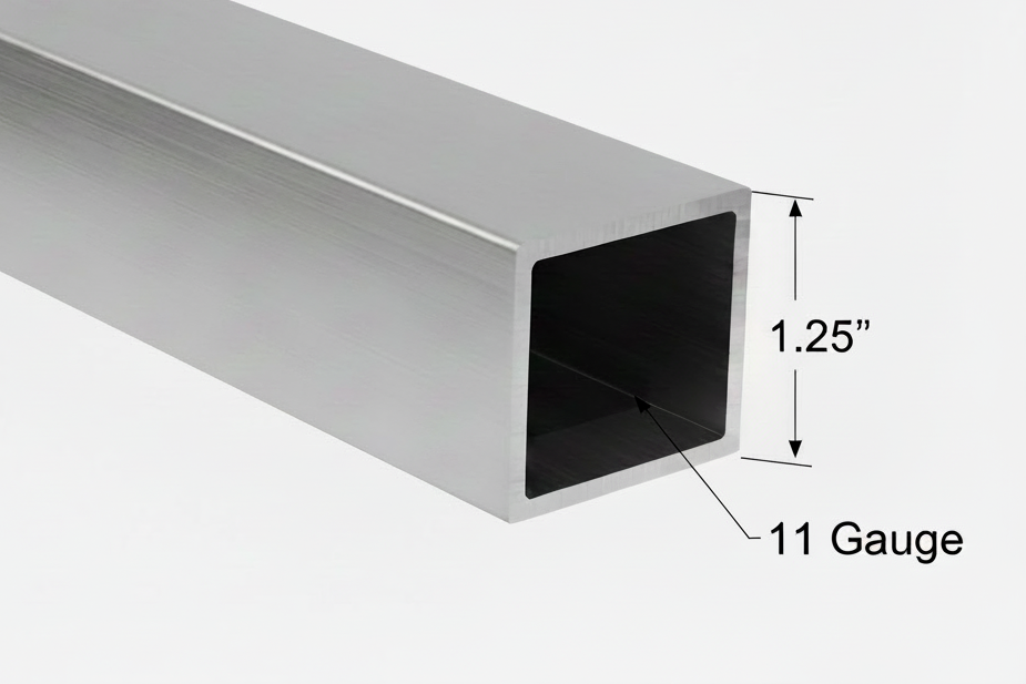Metal tube that is 1.25 in. Square and 11 gauge thick