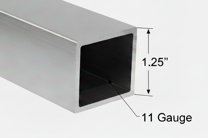 Metal tube that is 1.25 in. Square and 11 gauge thick zoomed in 