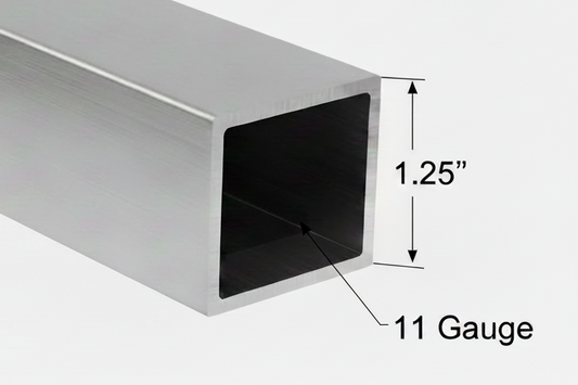 Metal tube that is 1.25 in. Square and 11 gauge thick zoomed in 