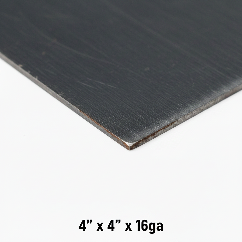 Older Square steel shim plate A36 hot rolled carbon steel plate thin 4x4x16ga close up