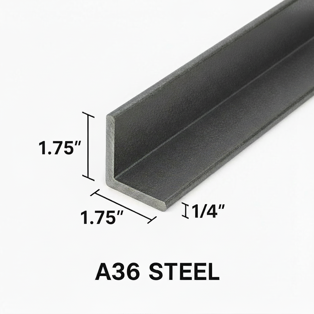 One and three-quarter inch by one and three-quarter inch by 1/4 inch steel angle