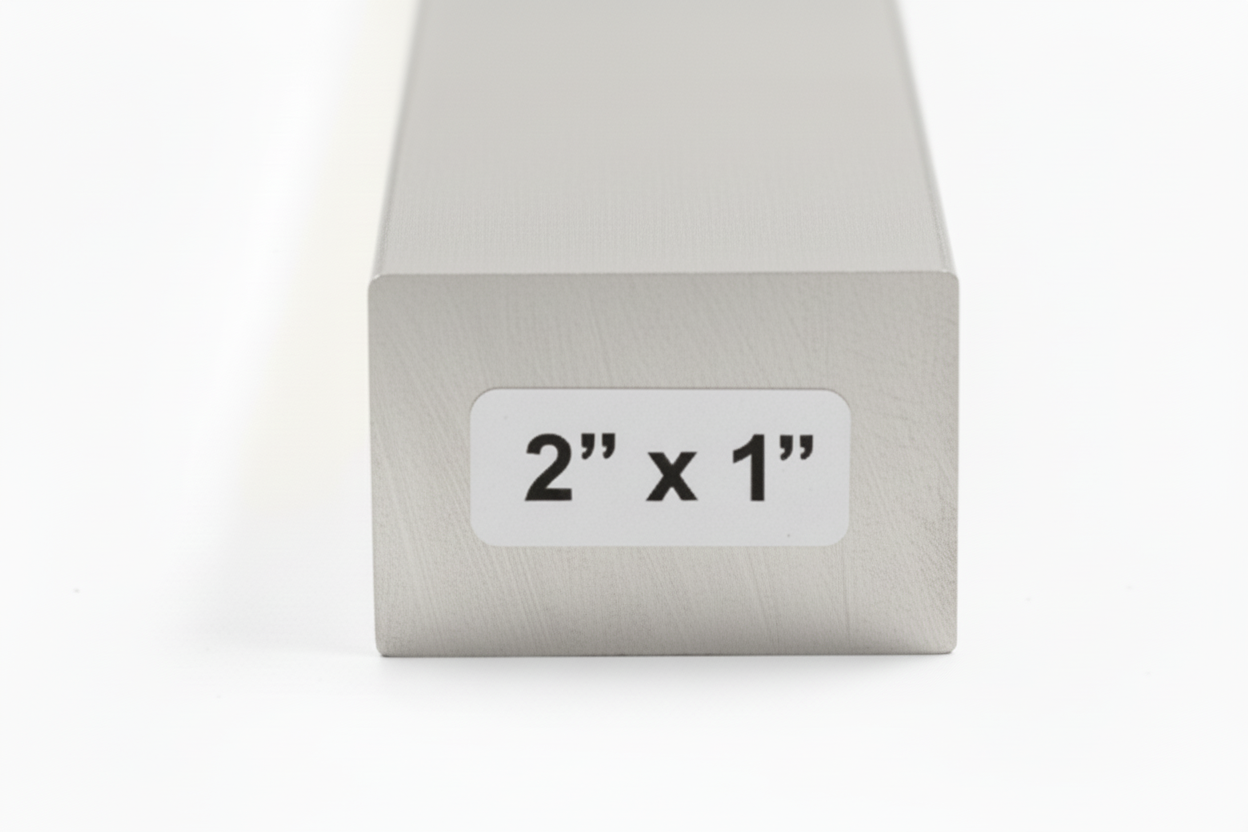 Rectangular metal bar with the dimensions 2” x 1”