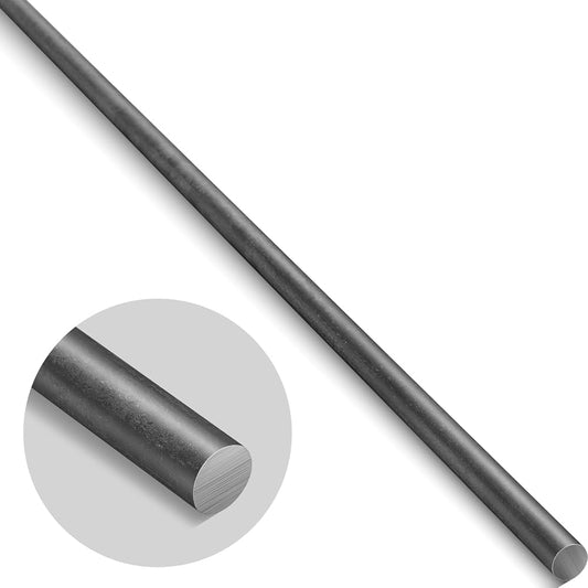 Solid metal rod with an inset image of a close up of the bar from an angle showing the diameter edge