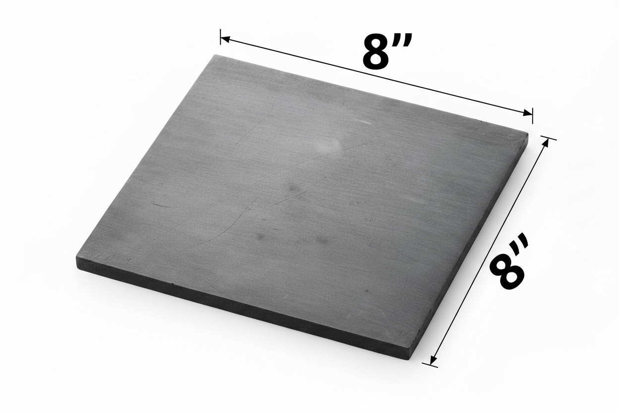 Square piece of material with dimensions labeled on a white background