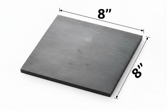 Square piece of material with dimensions labeled on a white background