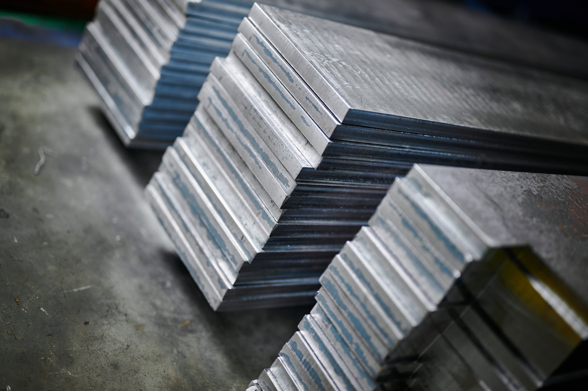 Stack of metal strip flat bar plates