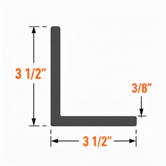 Steel angle iron product with specifications and features on a white background