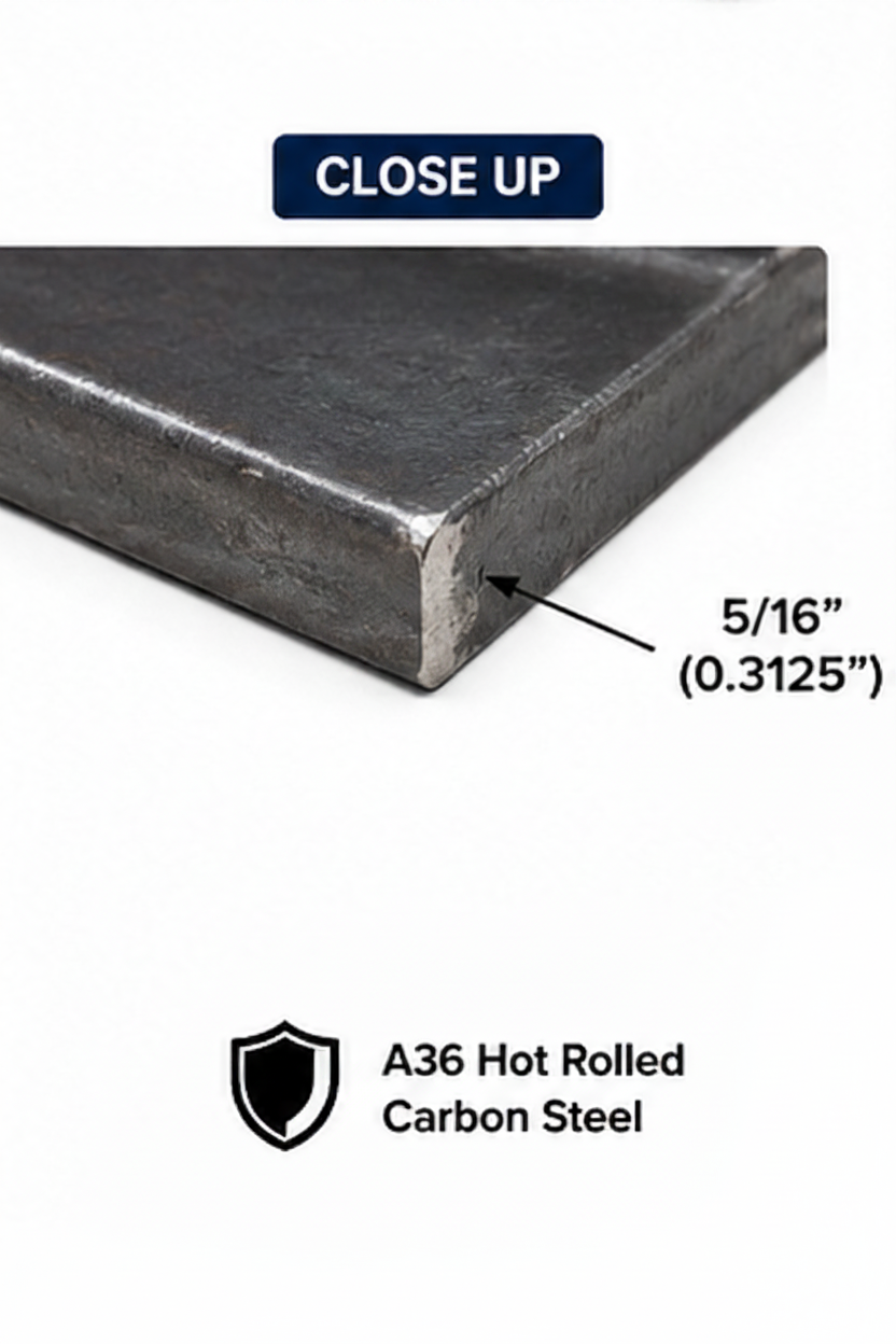 Steel angle iron trim bracket/lintel brace with dimensions and views on a white background