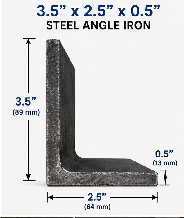 Steel angle iron with dimensions and properties displayed