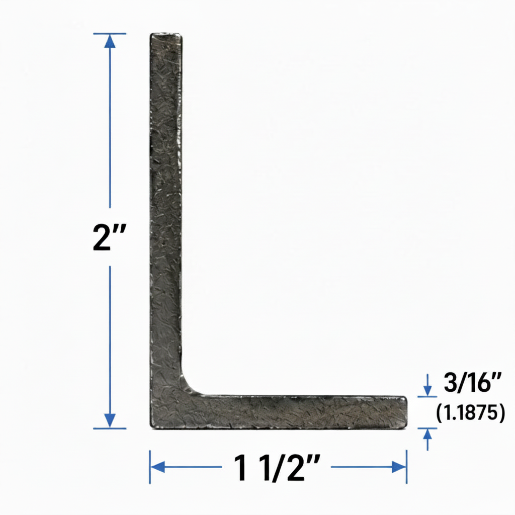 2” x 1 1/2” x 3/16” Steel Angle Iron A36 Hot Rolled Carbon Steel Trim Brace 2” x 1.5” x 0.1875” Metal Angle Bracket