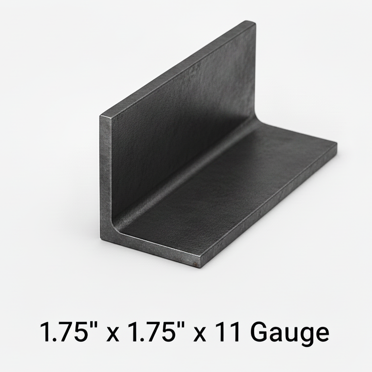 Steel angle iron with the dimensions of 1.75" x 1.75" x 0.125” 