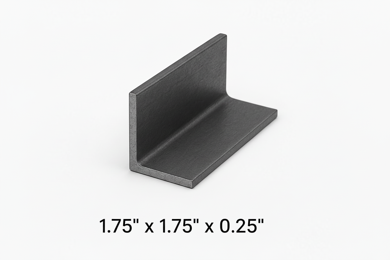 Steel angle iron with the dimensions of 1.75" x 1.75" x 0.25” 