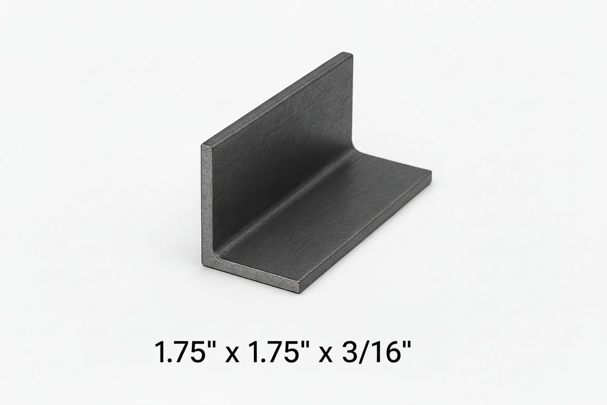 Steel angle iron with the dimensions of 1.75" x 1.75" x 3/16” 