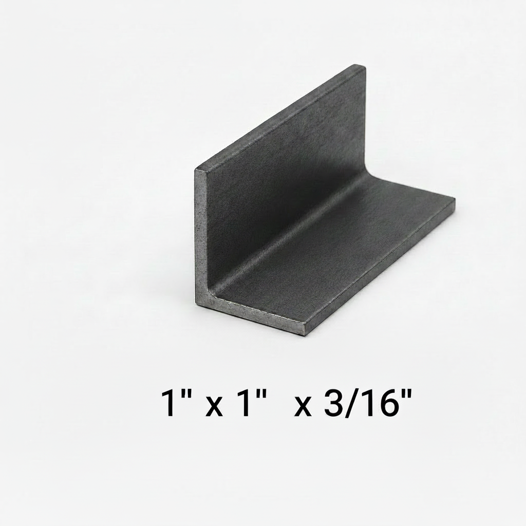 Steel angle iron with the dimensions of 1" x 1" x 3/16” 