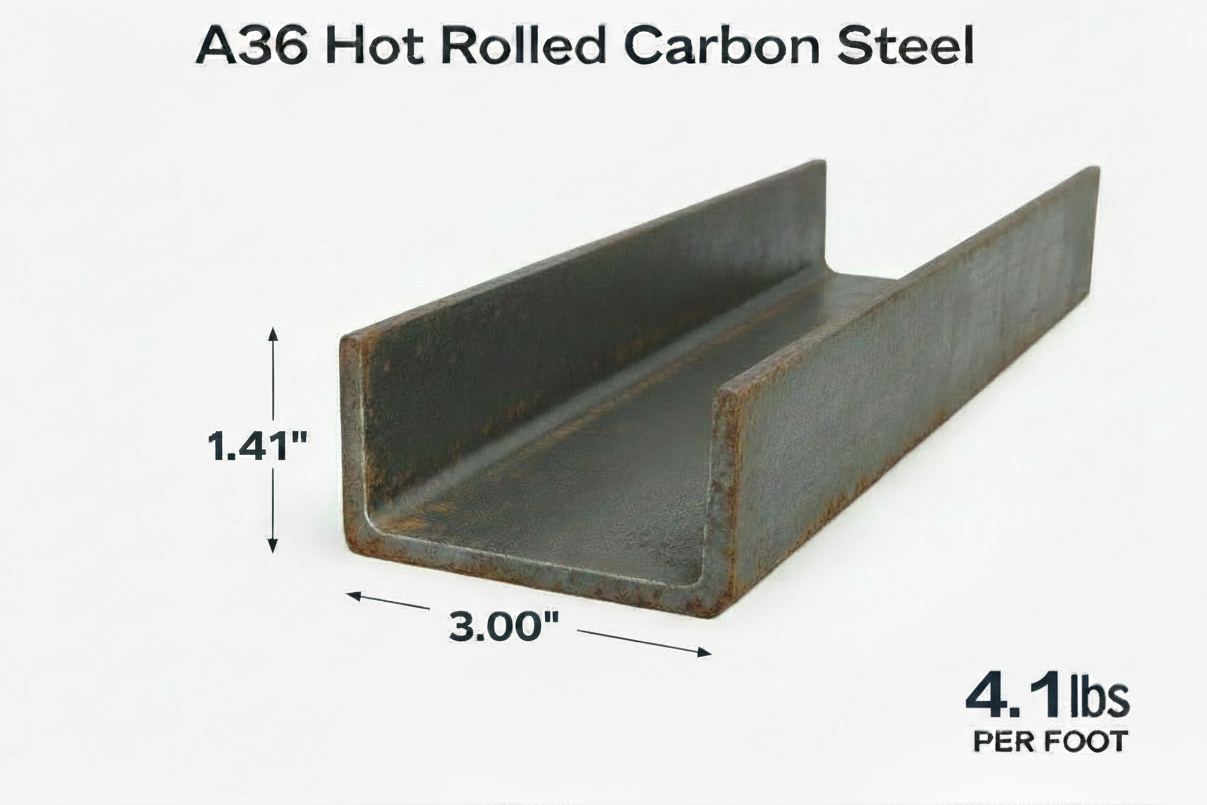 Steel channel that is 3“ x 4.1 pounds per foot