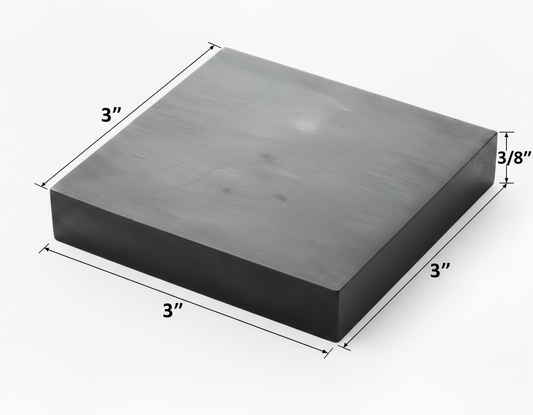 Steel plate that is 3“ x 3“ x 3/8“ thick