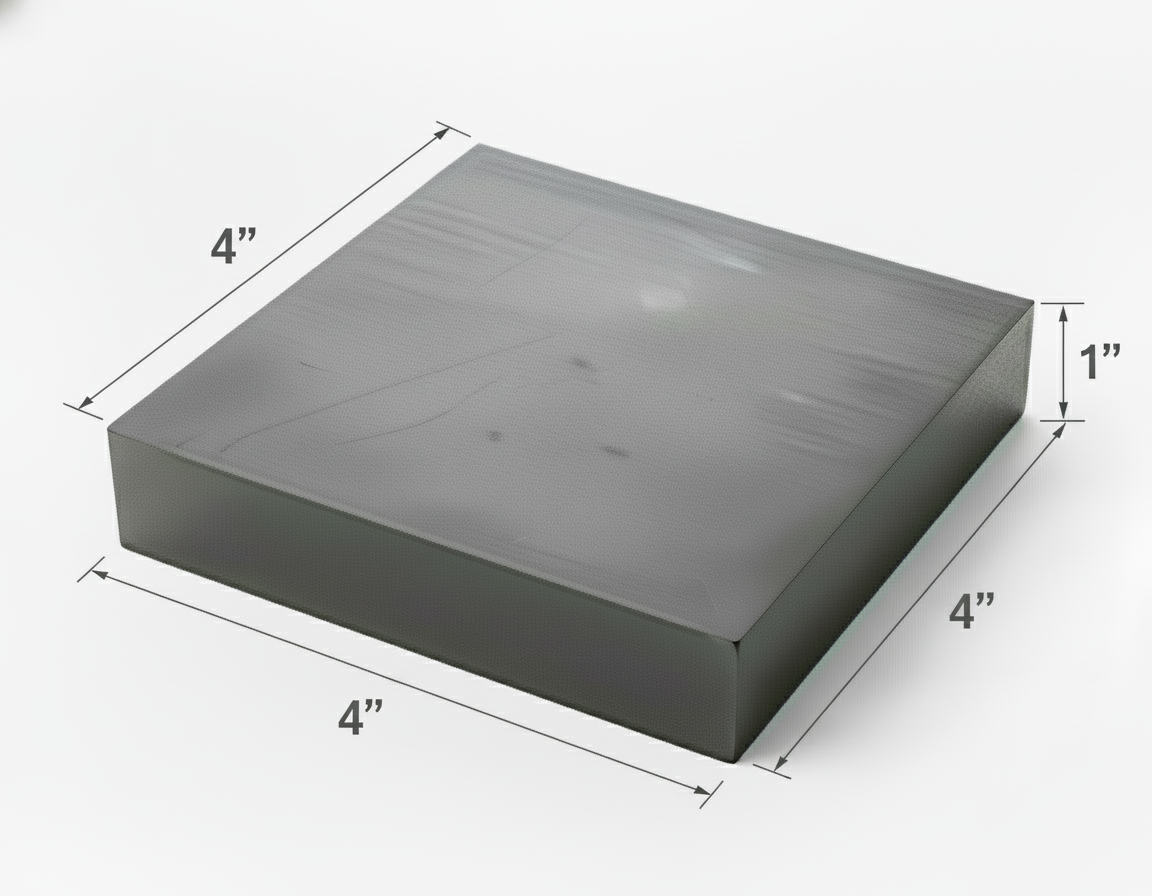 Steel plate that is 4“ x 4“ x 1“