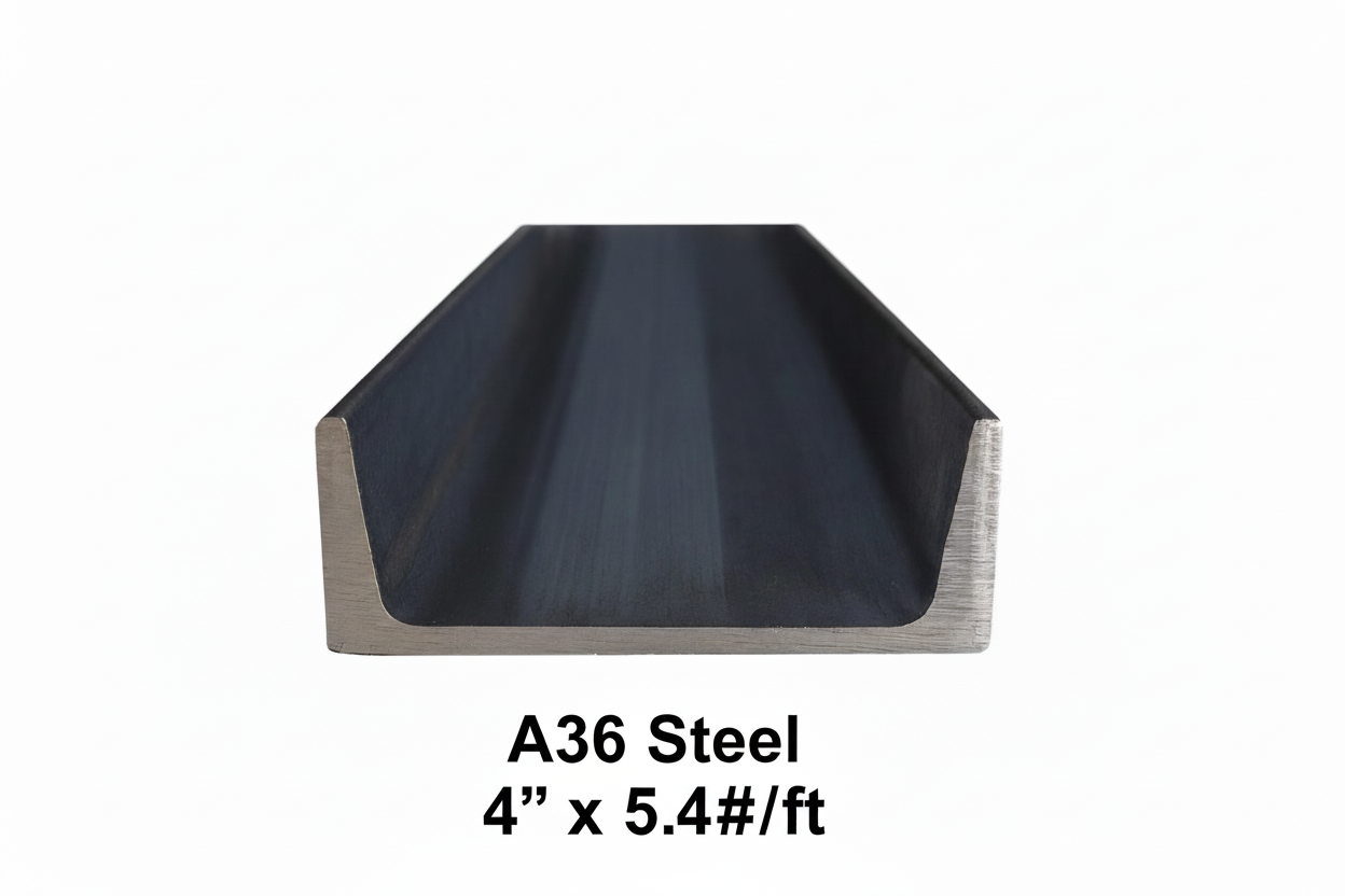 Strait on image of the cut edge of a section of steel channel 4” x 5.4#\ft