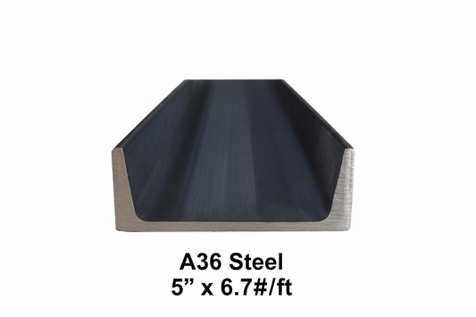 Strait on image of the cut edge of a section of steel channel 5” x 6.7
