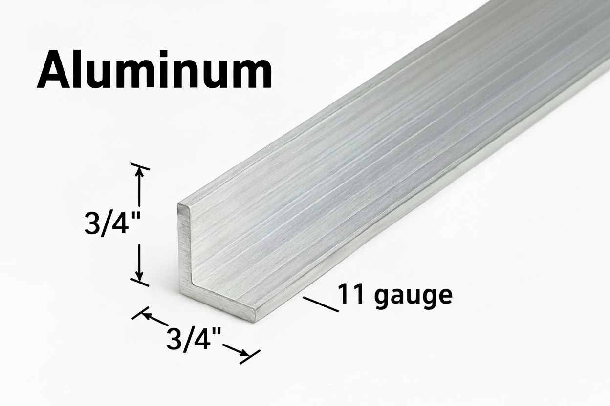 Three-quarter inch by three-quarter inch by 11 gauge aluminum angle