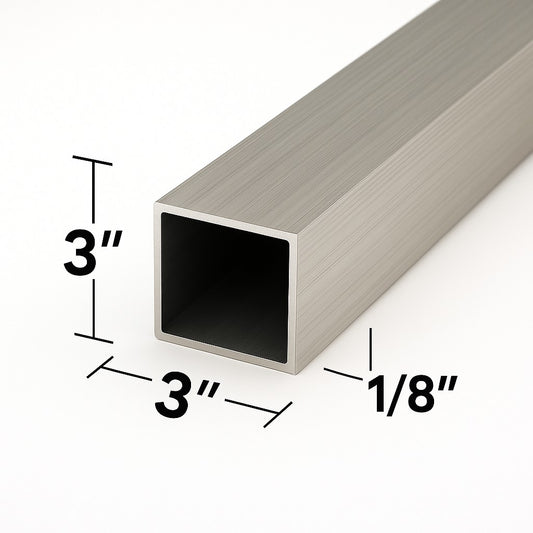 3” x 3” x 1/8” Aluminum Square Tube - 6061-T6 - Hollow 11ga Pipe - Aluminum Structural Hollow Square Pipe - 0.125” x 3” Square Tube for Handrails, Fabrication, and Construction