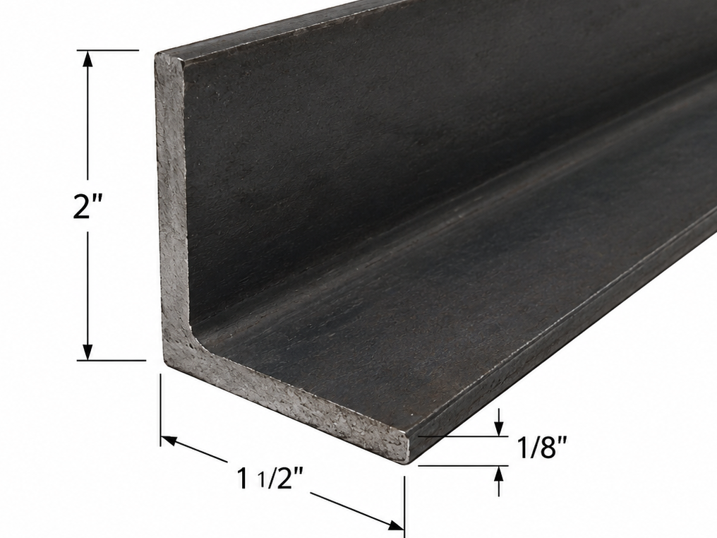 metal angle iron with dimensions on a white background