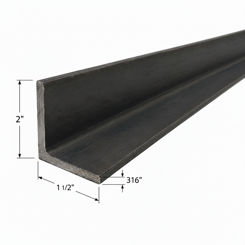 metal angle iron with dimensions on a white background